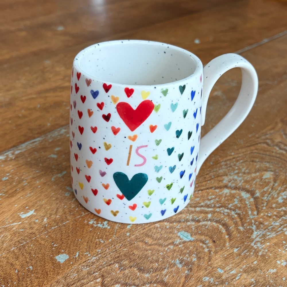 Anthropologie Love Is Love Mug speckles hearts Pride coffee cup